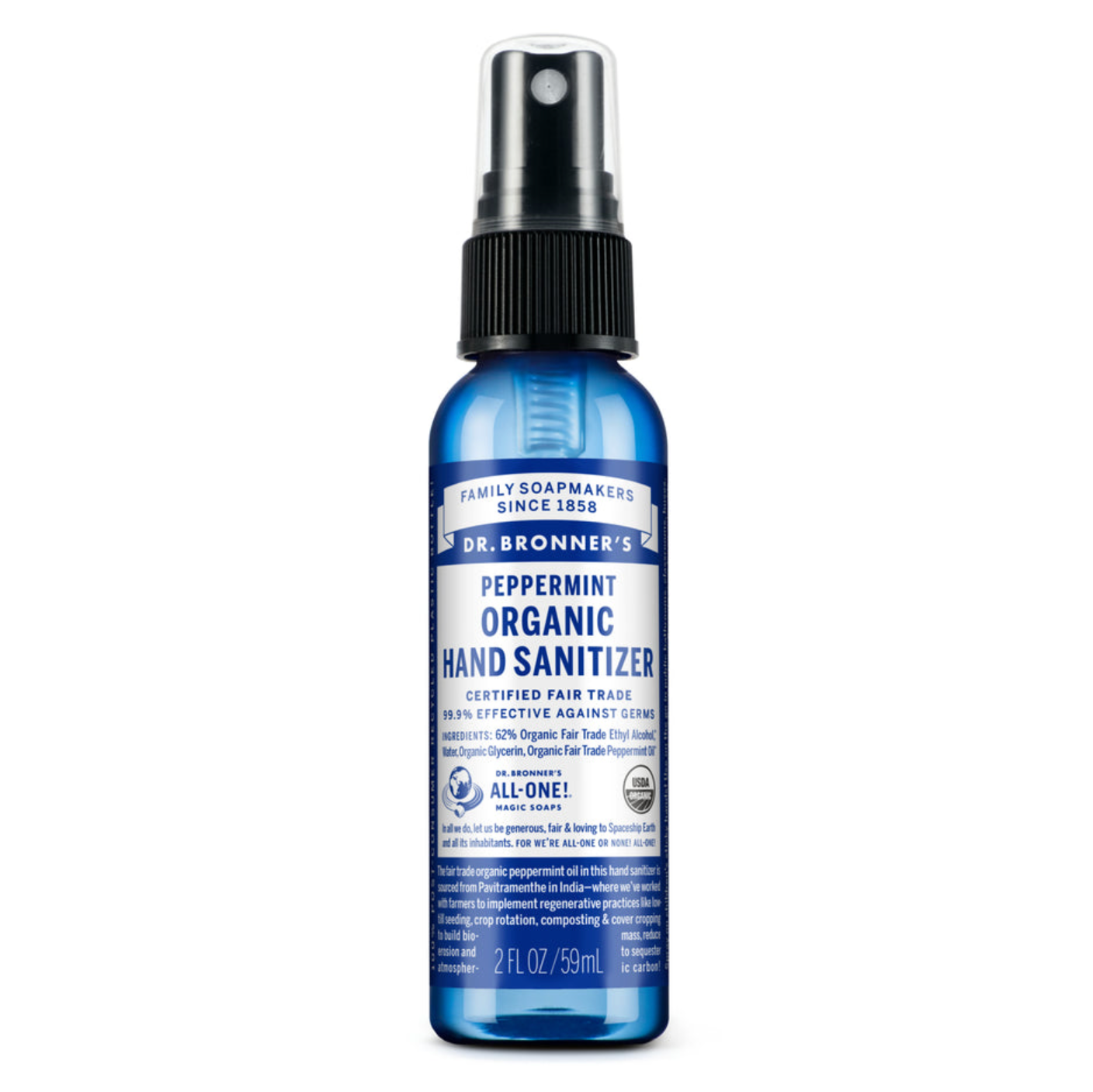 Dr Bronner's Organic Hand Sanitiser 59mL, Peppermint Fragrance