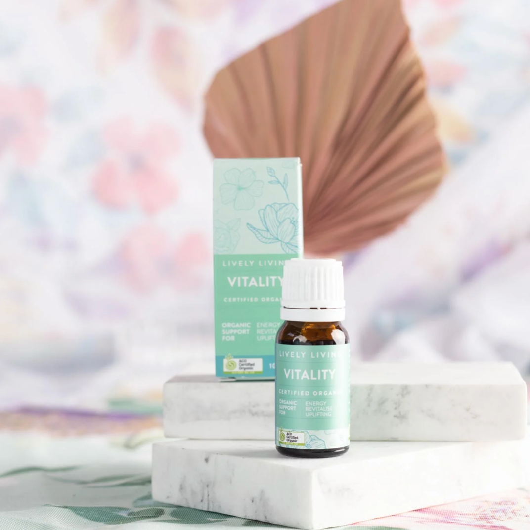 Lively Living Certified Organic Vitality Essential Oil Blend 10mL, Uplifting & Revitalising