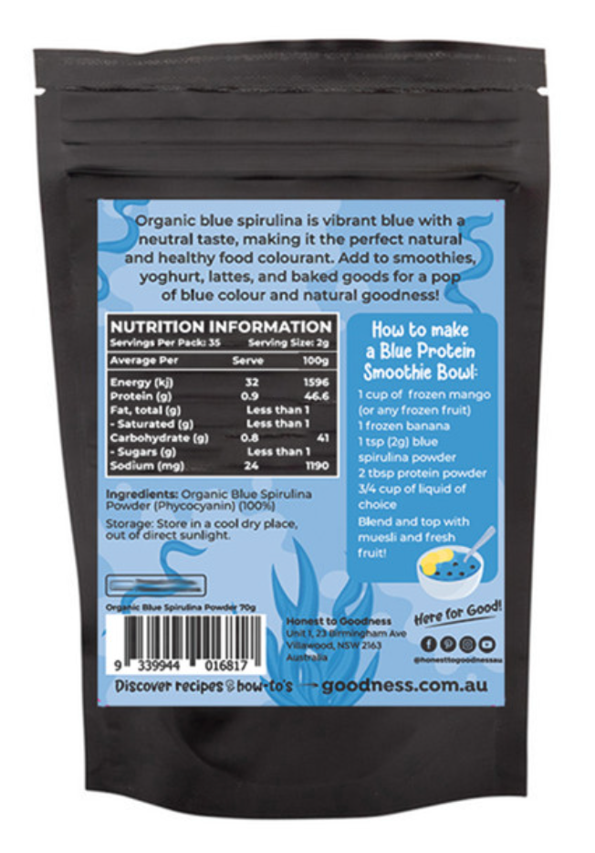 Honest To Goodness Blue Spirulina Powder 70g