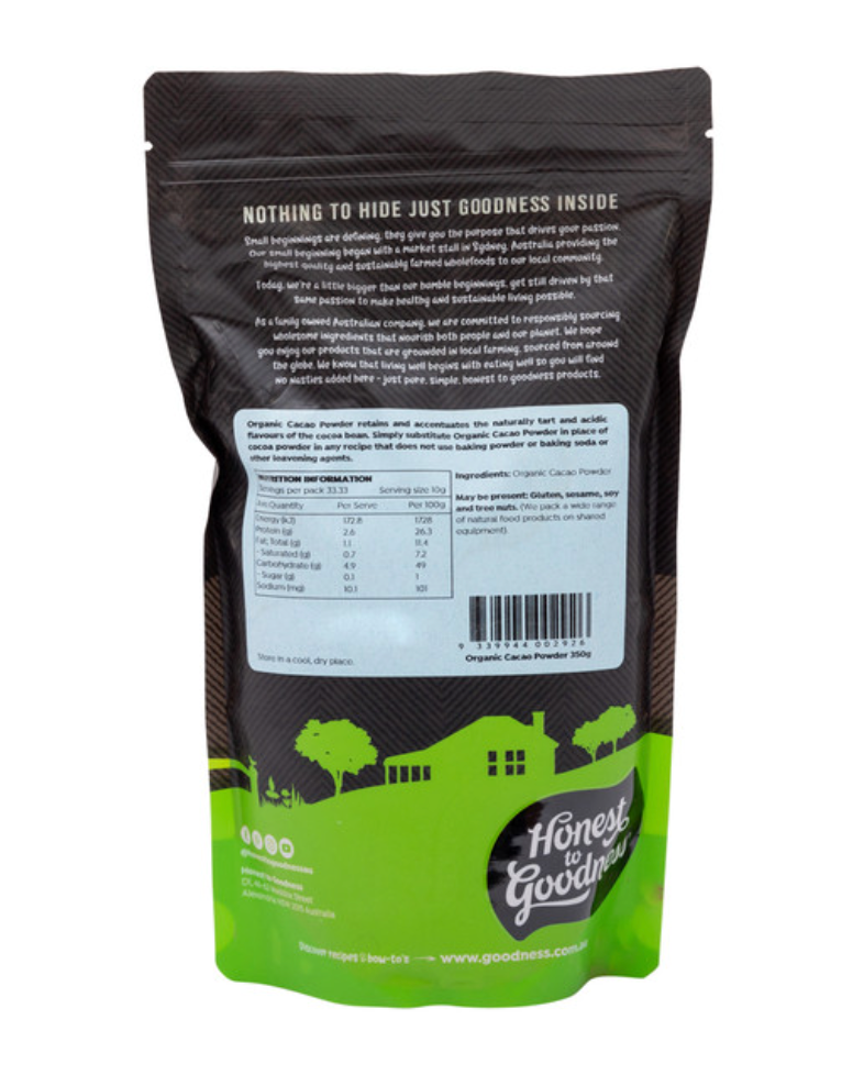 Honest To Goodness Organic Cacao Powder 350g, From Pure Cacao Beans