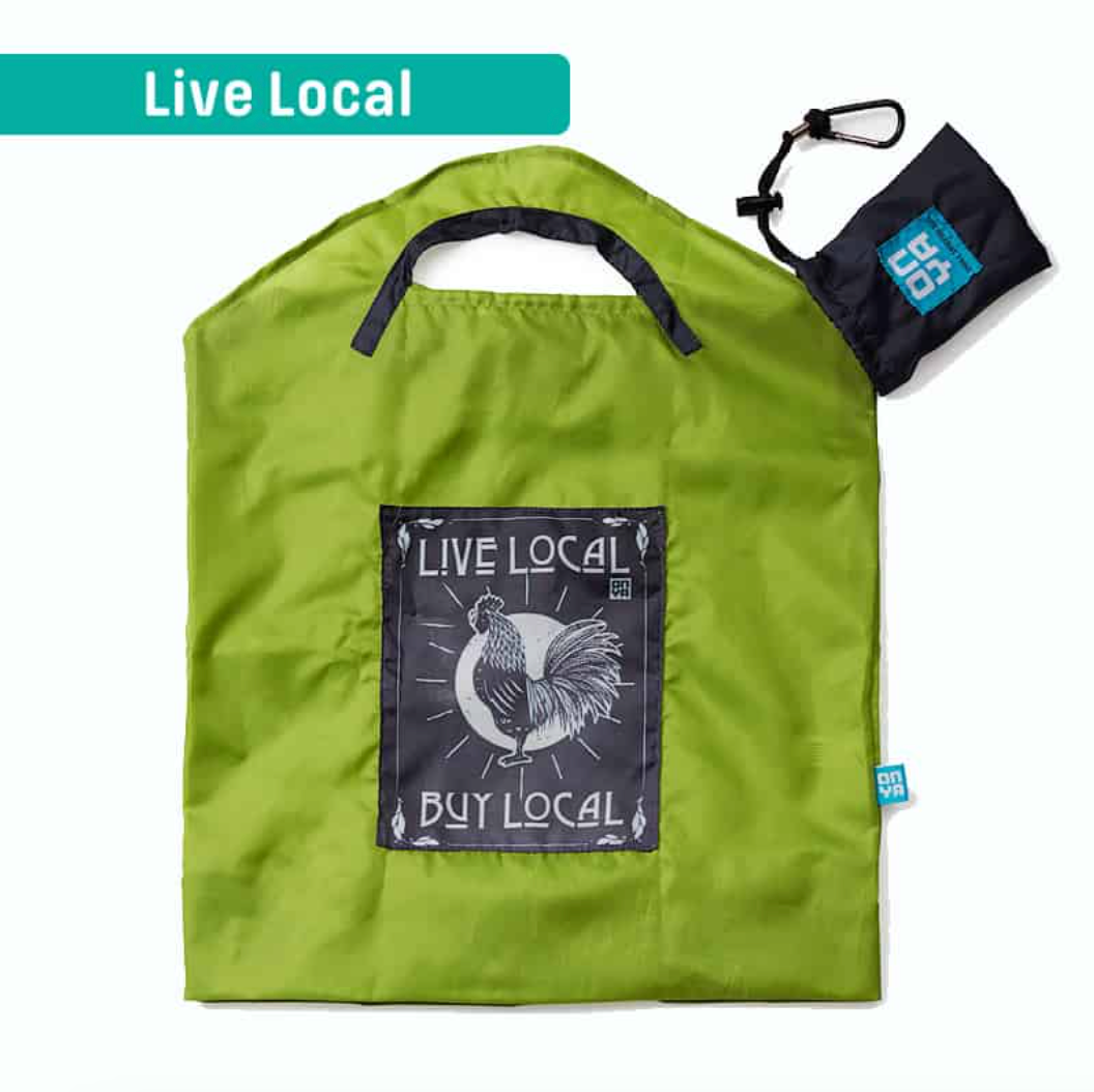 Onya Reusable Shopping Bag Green Live Local, Small Or Large Size