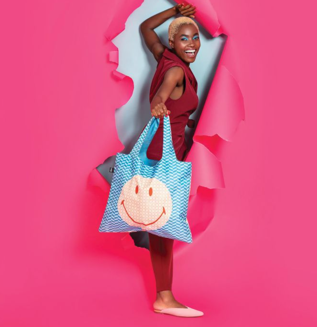 LOQI Shopping Bag, Smiley Geometric