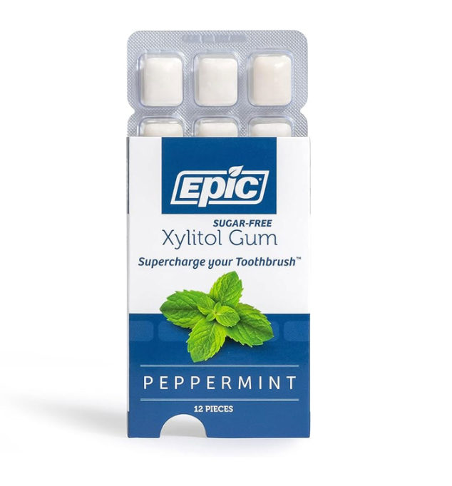 Epic Sugar-Free Xylitol Chewing Gum Single Pack 12x Pieces Or A Box of 12, Peppermint Flavour