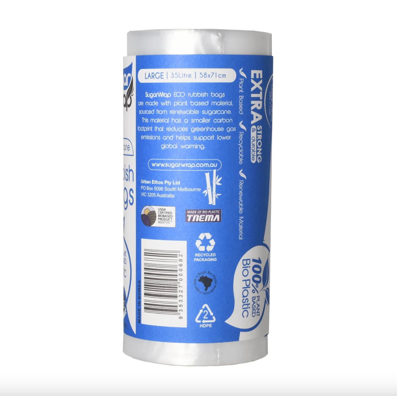 SugarWrap Eco Rubbish Bags Large 35L 20pk, Made From Sugarcane Extra Strong & Durable