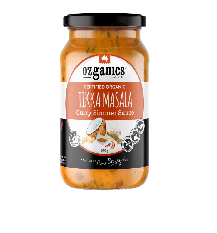 Ozganics Organic Curry Simmer Sauce 500g, Authentic Tikka Masala