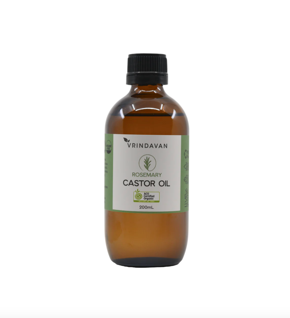 Vrindavan Certified Organic Castor Oil & Rosemary Blend 200mL, Elevate Your Self-Care Rituals To New Heights