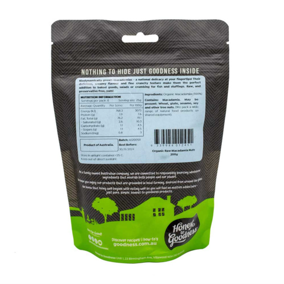 Honest To Goodness Organic Raw Macadamia Nuts 200g, A Perfect & Healthy Snack