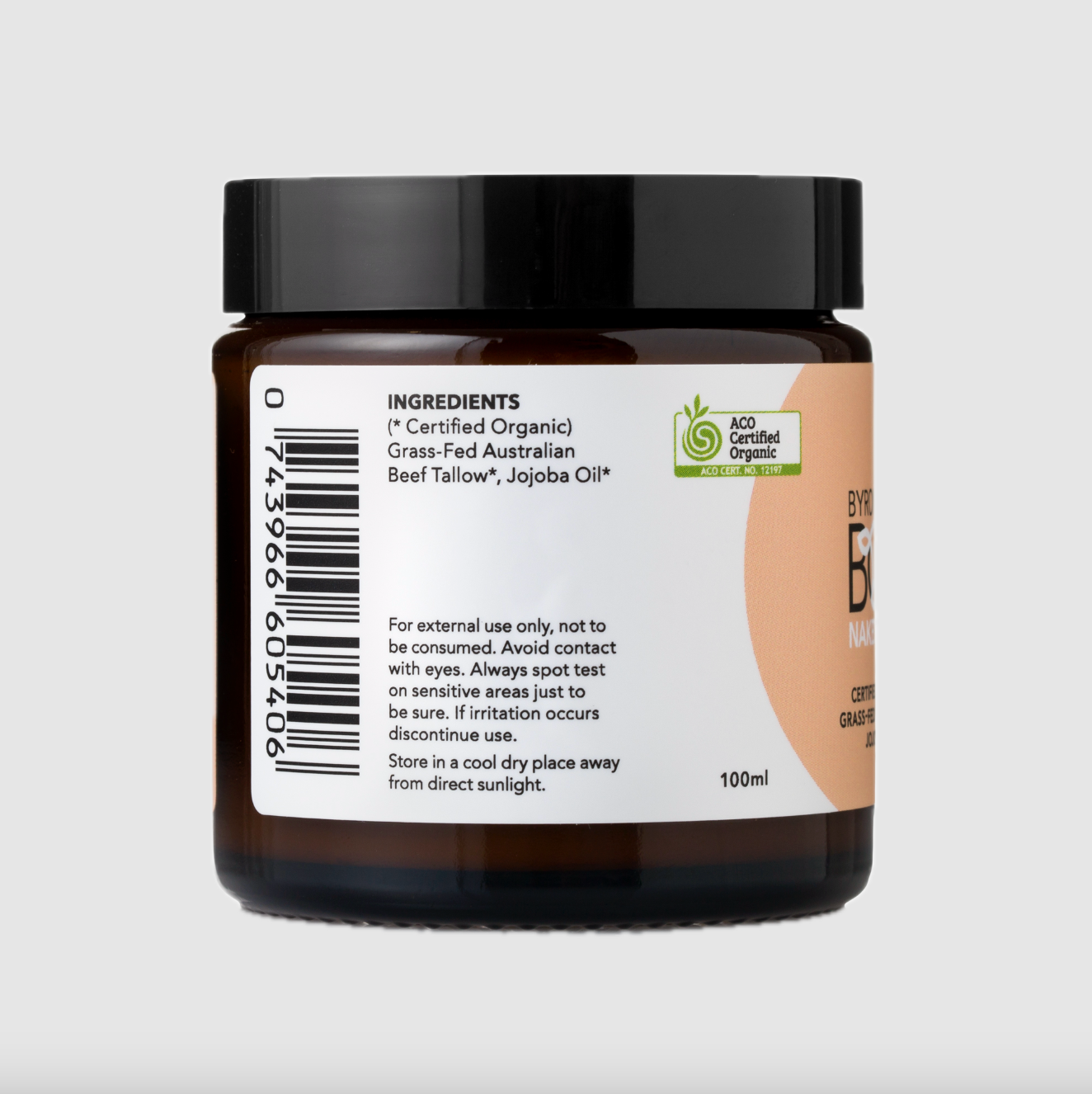 Byron Bay Tallow Body Naked Balm 100mL, Certified Organic Grass Fed Beef Tallow