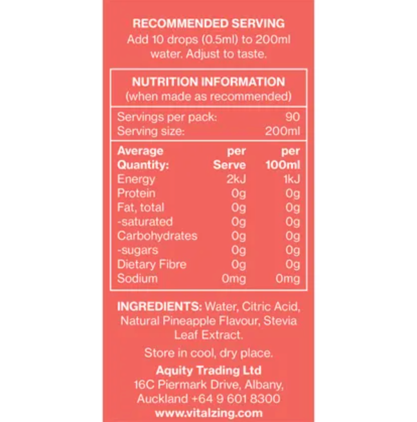 Vital Zing Flavour Enhancer Pineapple Water Drops 45mL, Sugar & Colouring Free