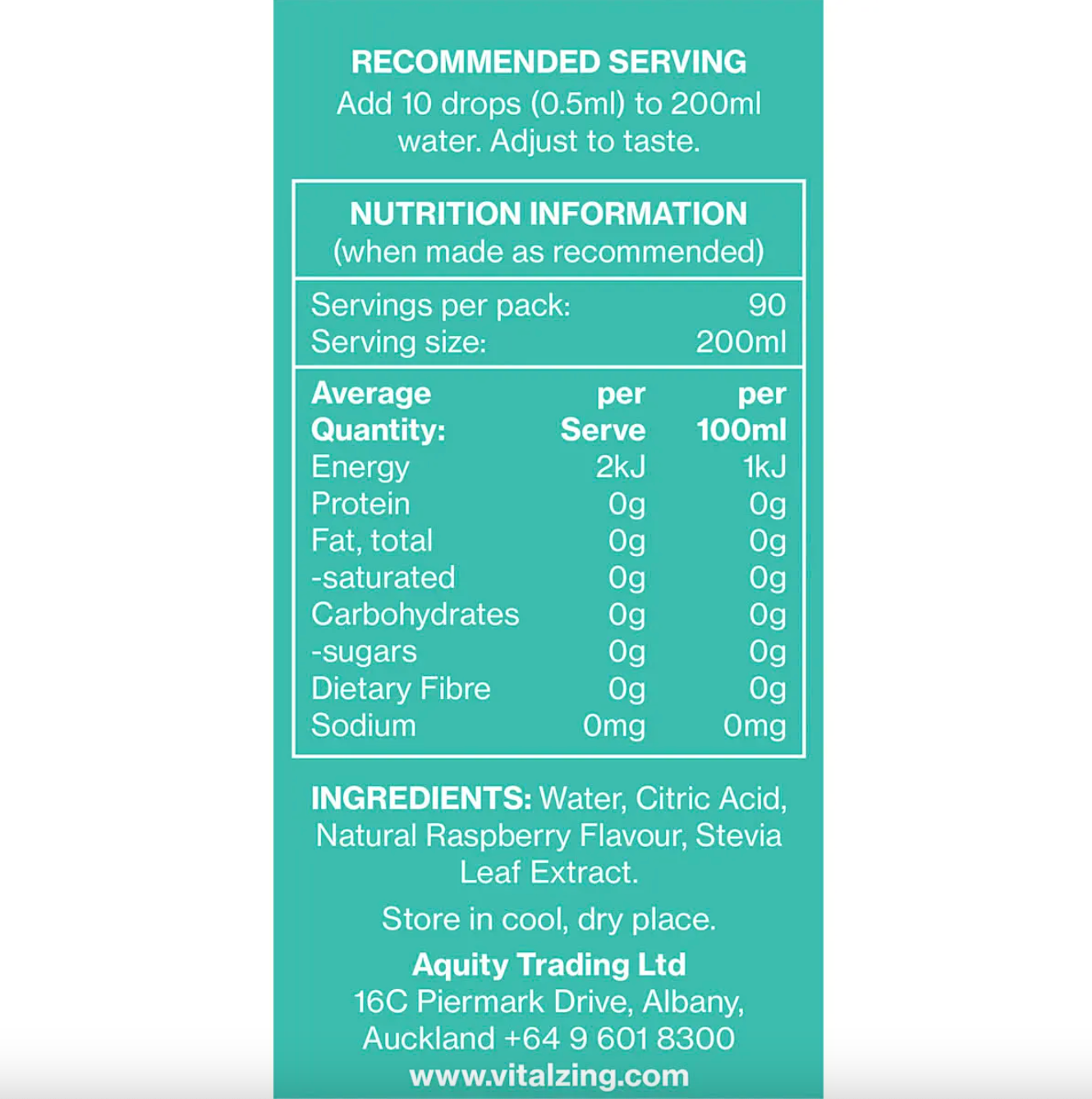 Vital Zing Flavour Enhancer Raspberry Water Drops 45mL, Sugar & Colouring Free