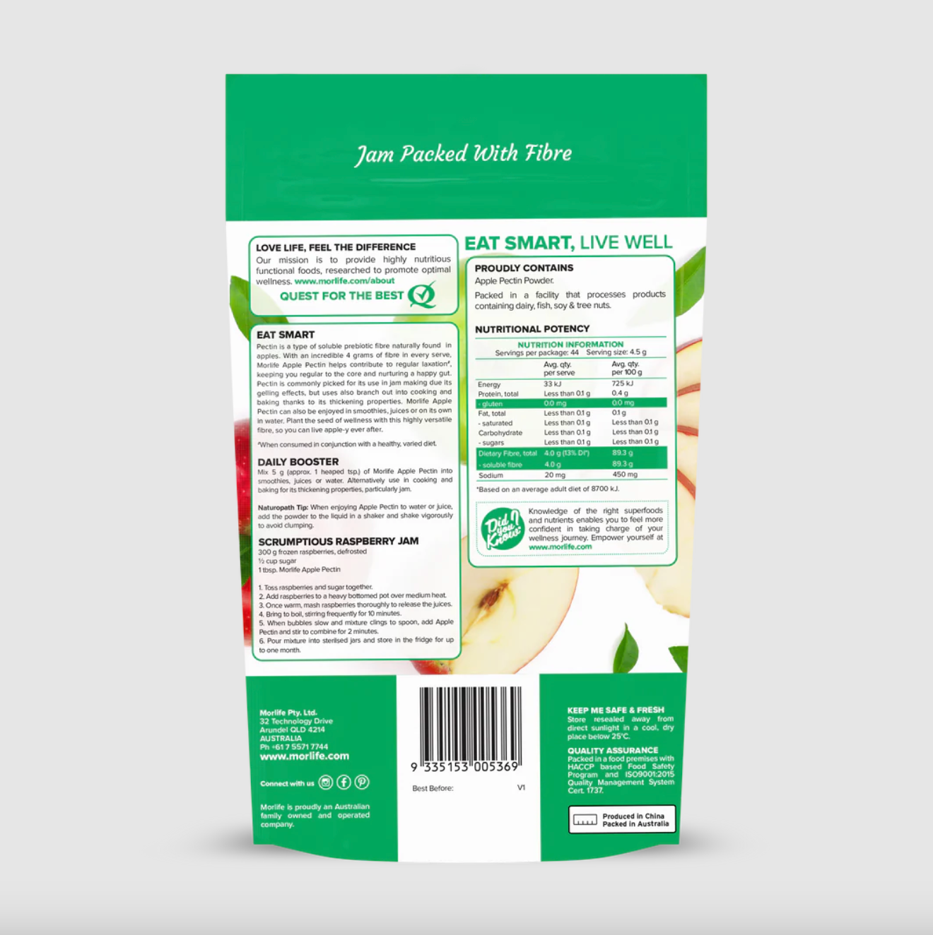 Morlife Apple Pectin Powder 200g, A Soluble Prebiotic Fibre