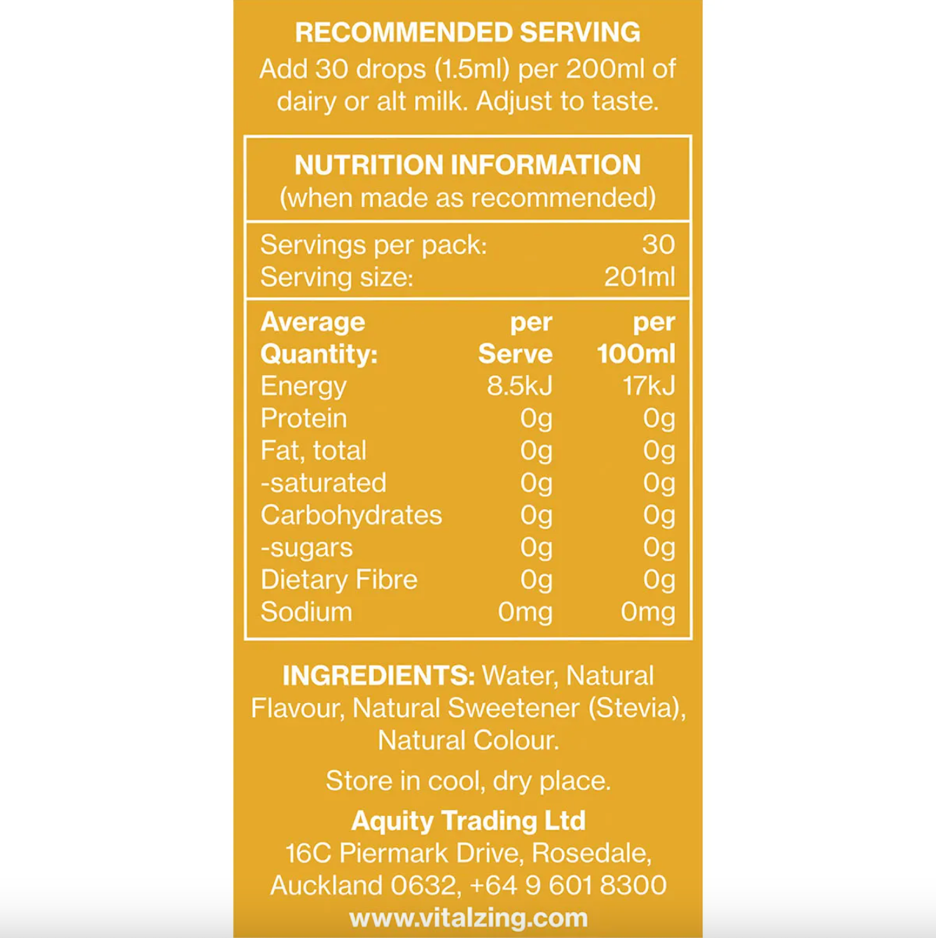 Vital Zing Natural Flavouring Banana Milk Drops 40mL, Sugar & Preservative Free
