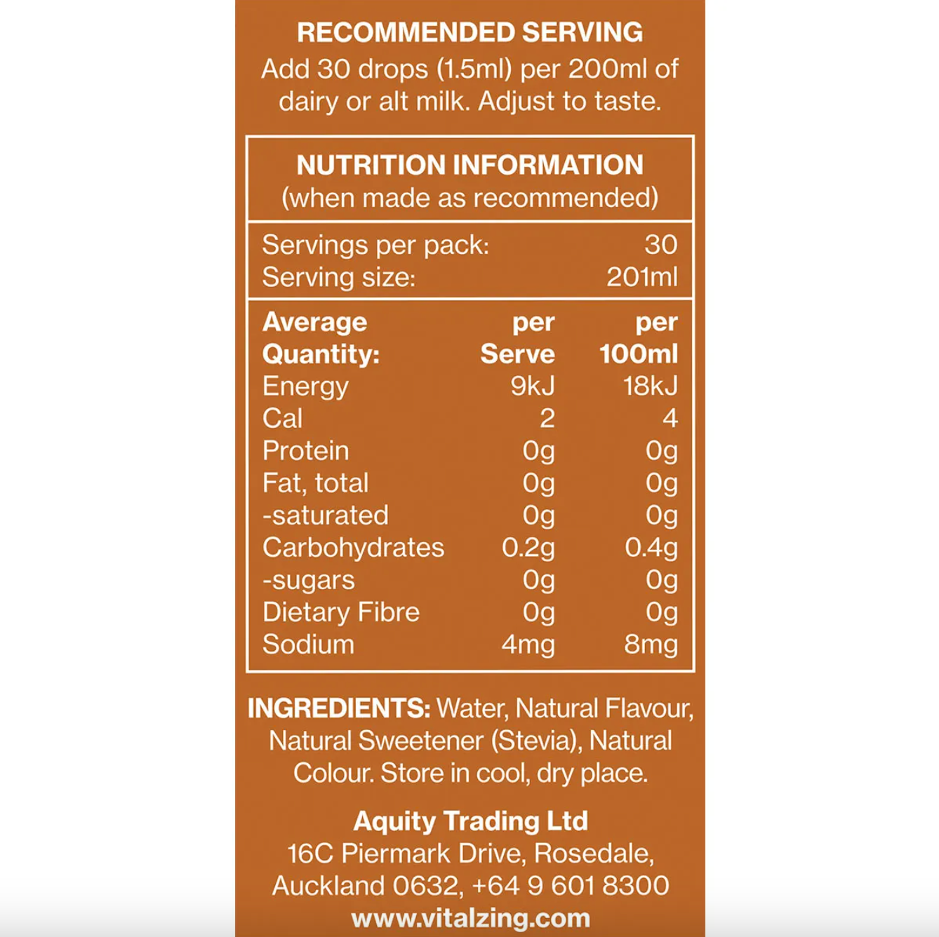 Vital Zing Natural Flavouring Caramel Milk Drops 40mL, Sugar & Preservative Free