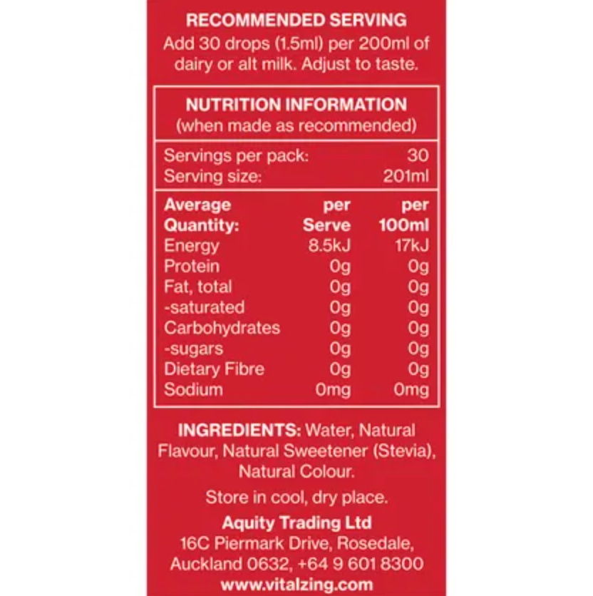 Vital Zing Natural Flavouring Strawberry Milk Drops 40mL, Sugar & Carb Free