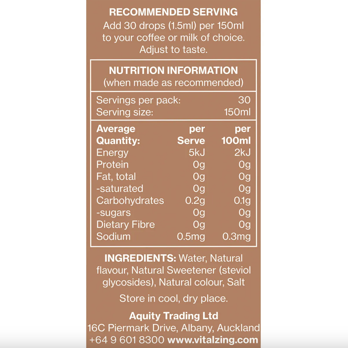 Vital Zing Natural Flavouring Hazelnut Cafe Drops 40mL, Sugar & Preservative Free