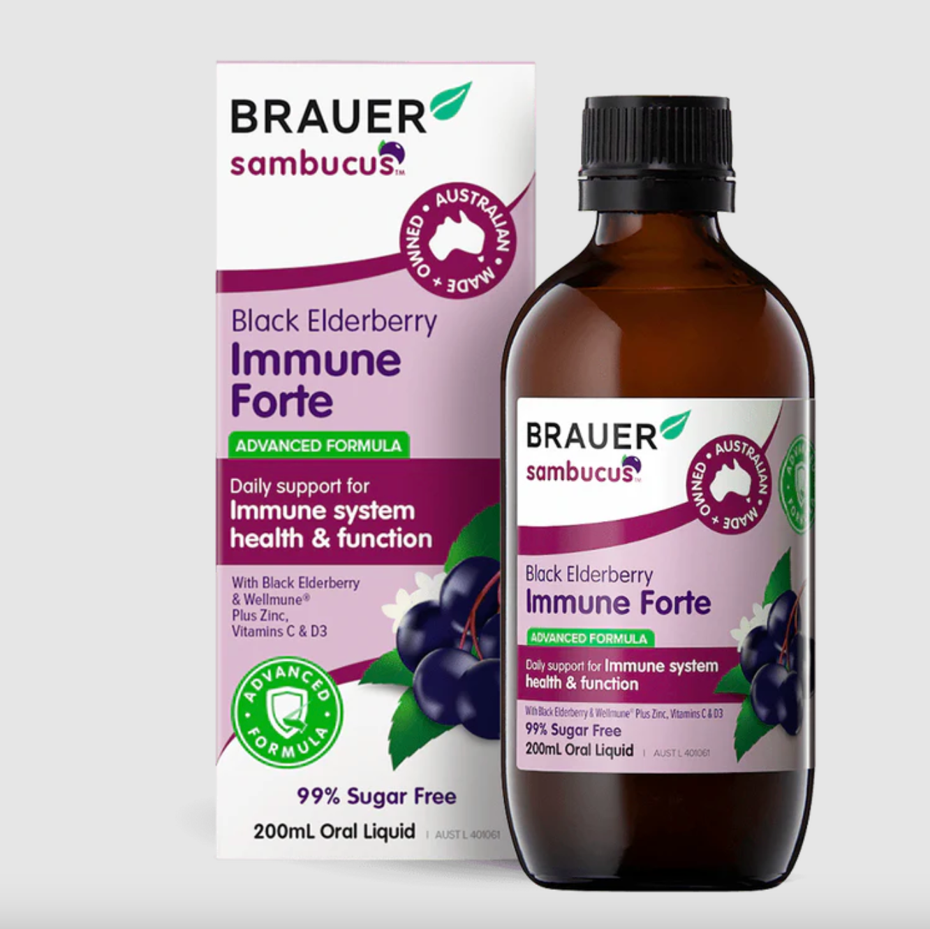 Brauer Sambucus Black Elderberry Immune Forte 200mL, Daily Immune Support