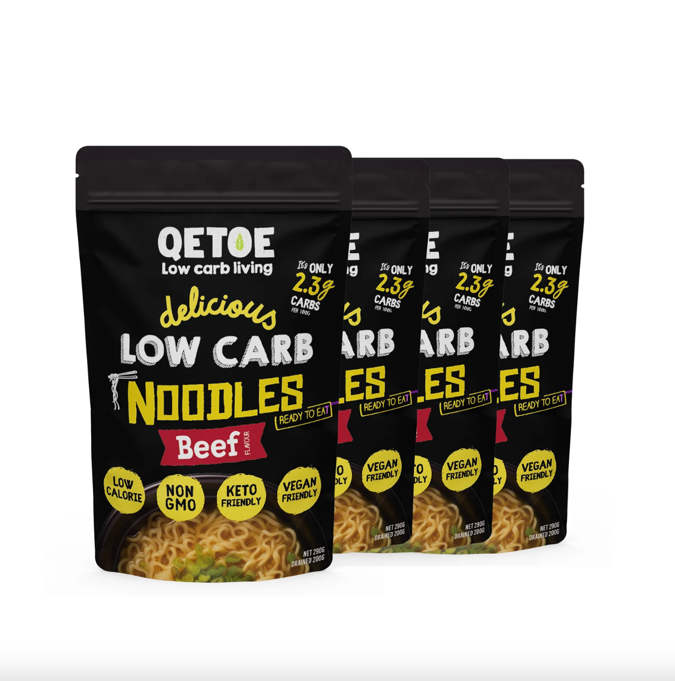 Qetoe Delicious Low Carb Beef Noodles 290g, Only 2.3g Carbs Per 100g