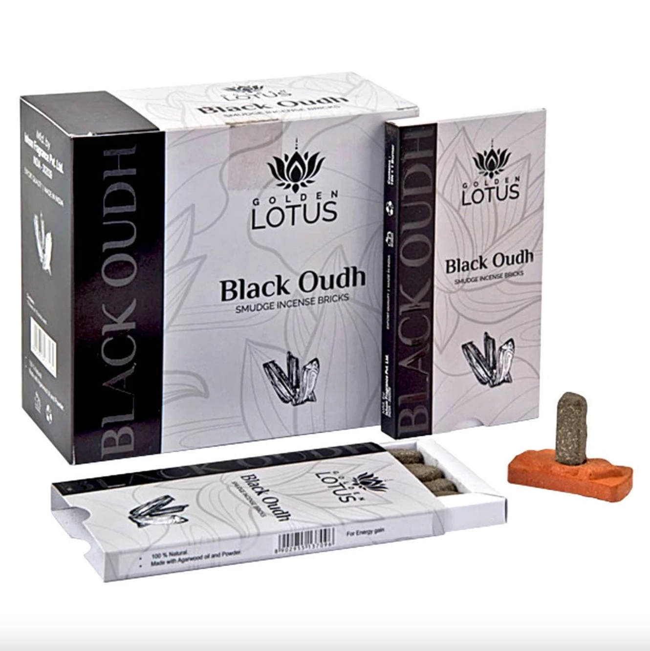 Golden Lotus Black Oudh Smudge Incense Bricks, Includes 15 Bricks & 1 Holder