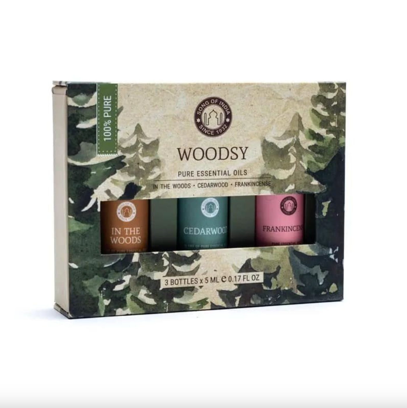 Song Of India Woodsy Essential Oil Set, 3 Bottles x 5mL Each
