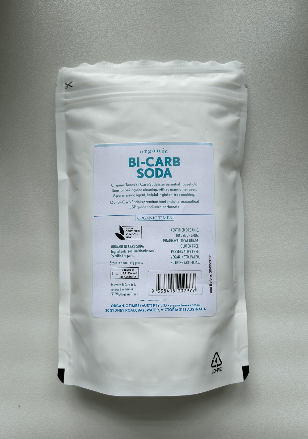 Organic Times Bi-Carb Soda 500g, Pharmaceutical Grade