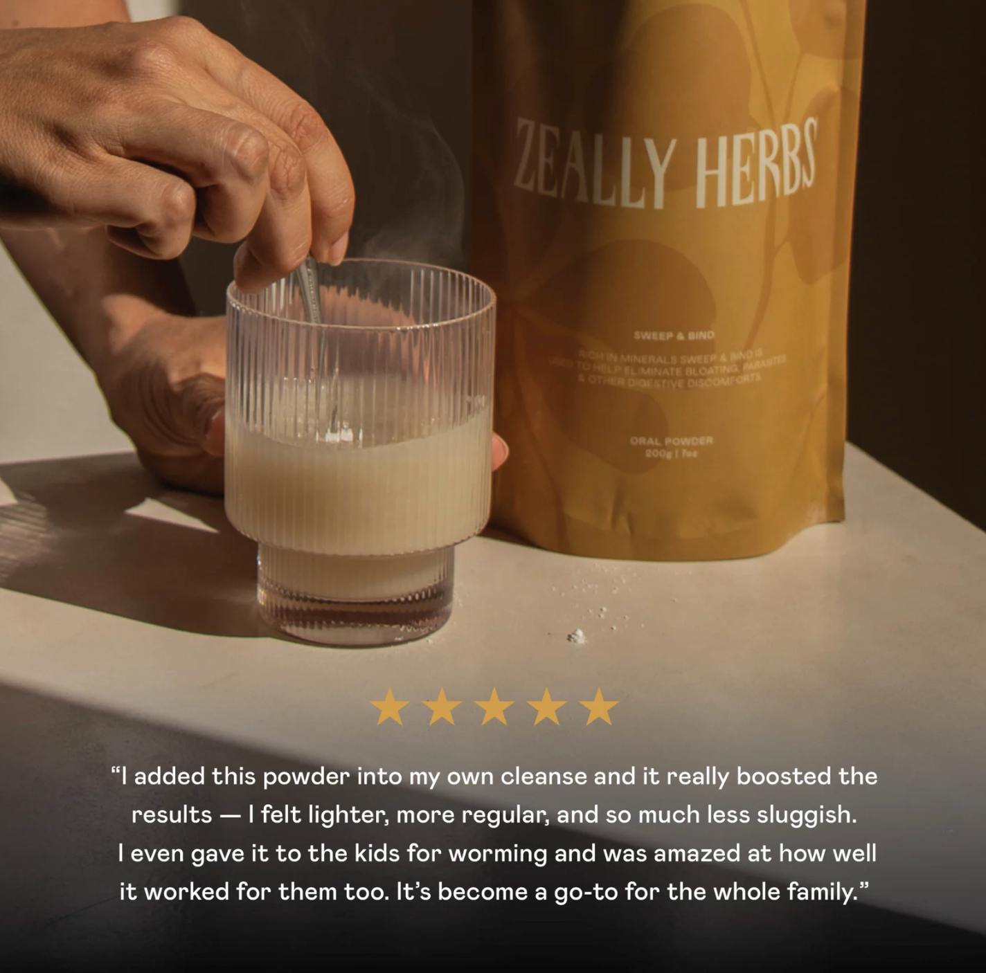 Zeally Herbs Sweep & Bind Powder 200g, Eliminates Bloating, Parasite & Digestive Discomforts