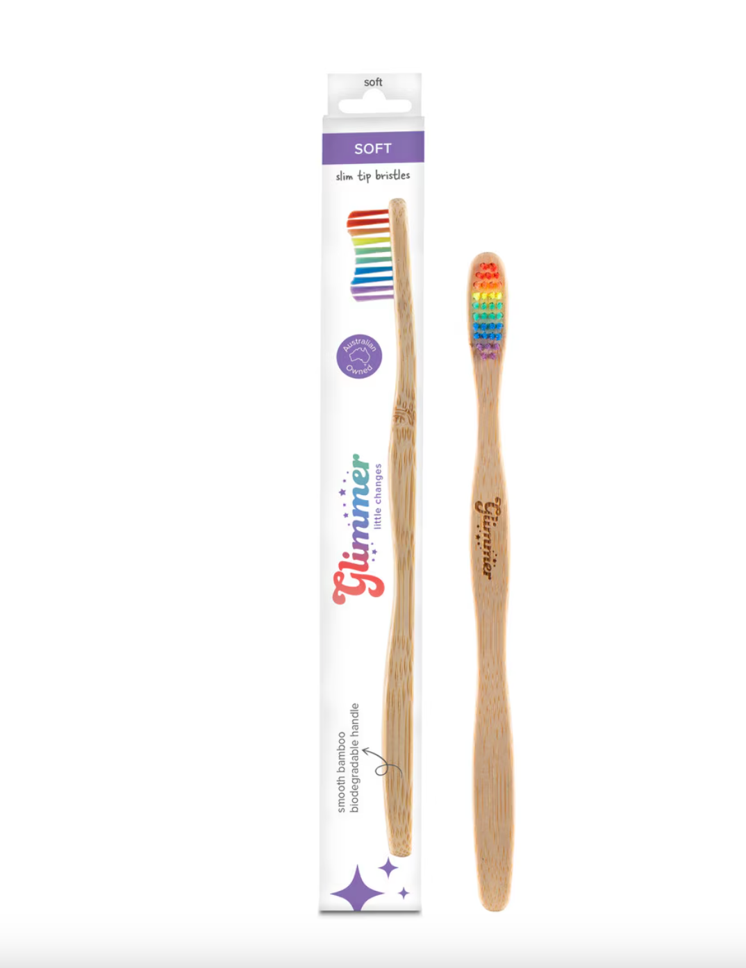 Glimmer Biodegradable Bamboo Adult Soft Toothbrush, Rainbow
