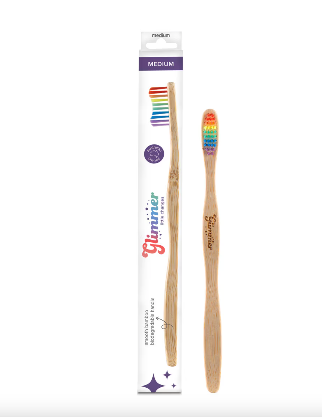 Glimmer Biodegradable Bamboo Adult Medium Toothbrush, Rainbow