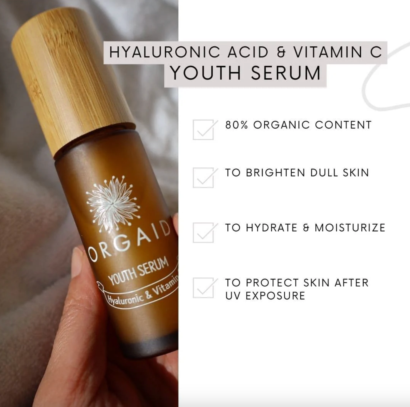 Orgaid Hyaluronic & Vitamin C Youth Serum 36mL, 80% Organic