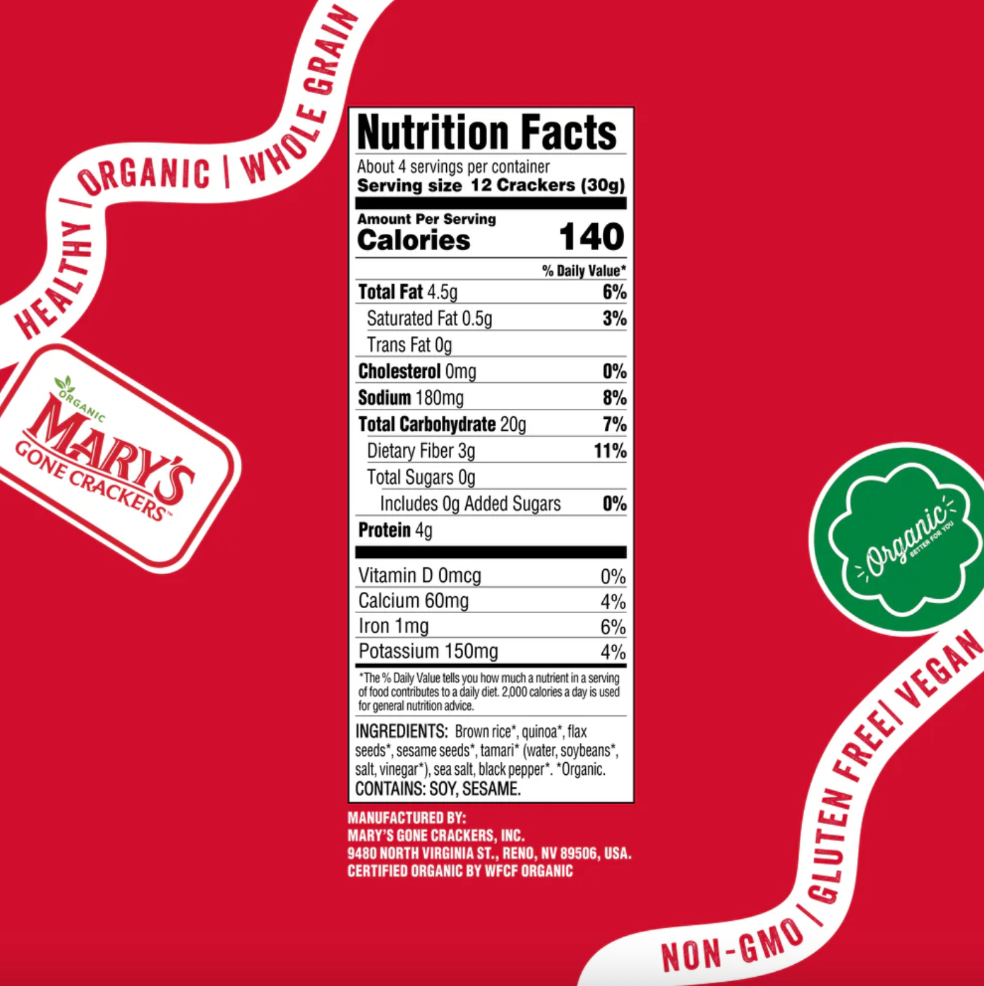 Mary's Gone Crackers Organic Crackers 184g, Black Pepper Crackers