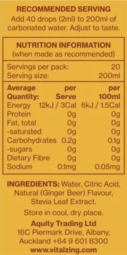 Vital Zing Natural Flavouring Ginger Beer Soda Drops 40mL, Sugar & Preservative Free