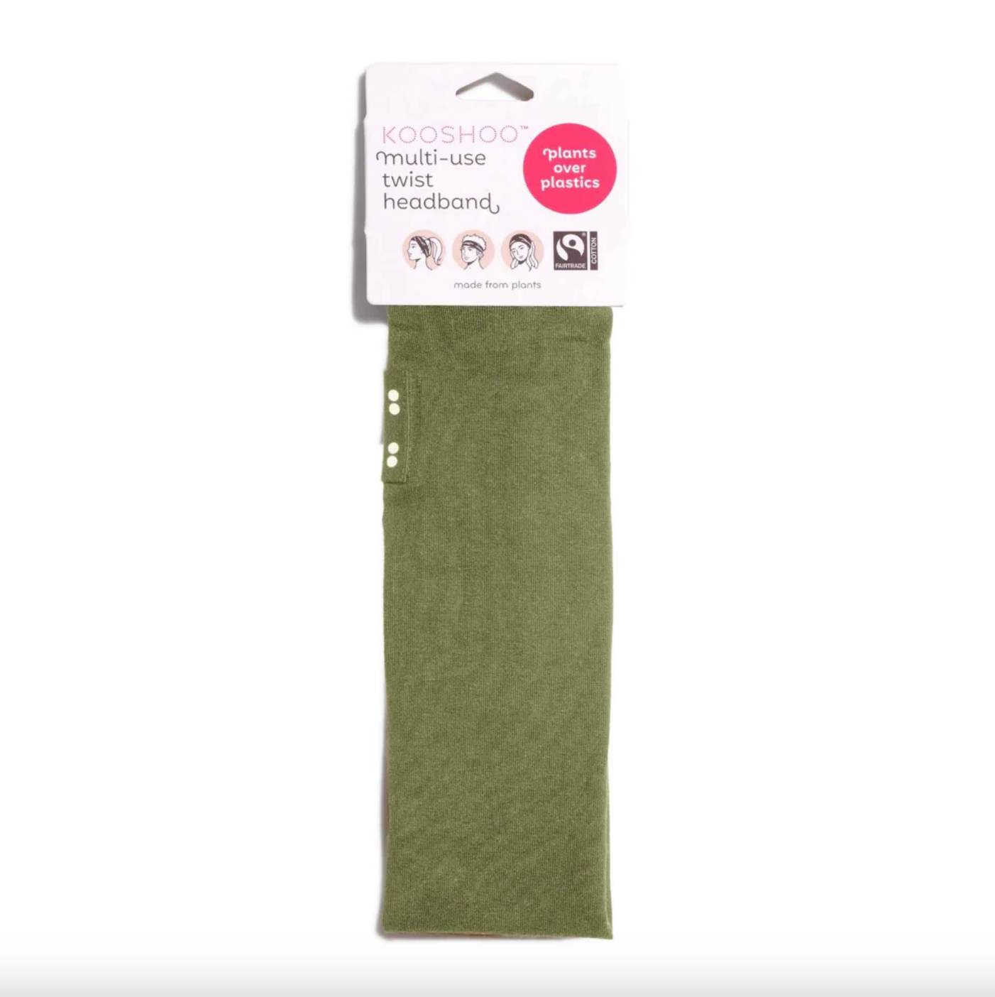 Kooshoo Organic Cotton Multi-Use Twist Headband, Olive Branch Coloured Fabric