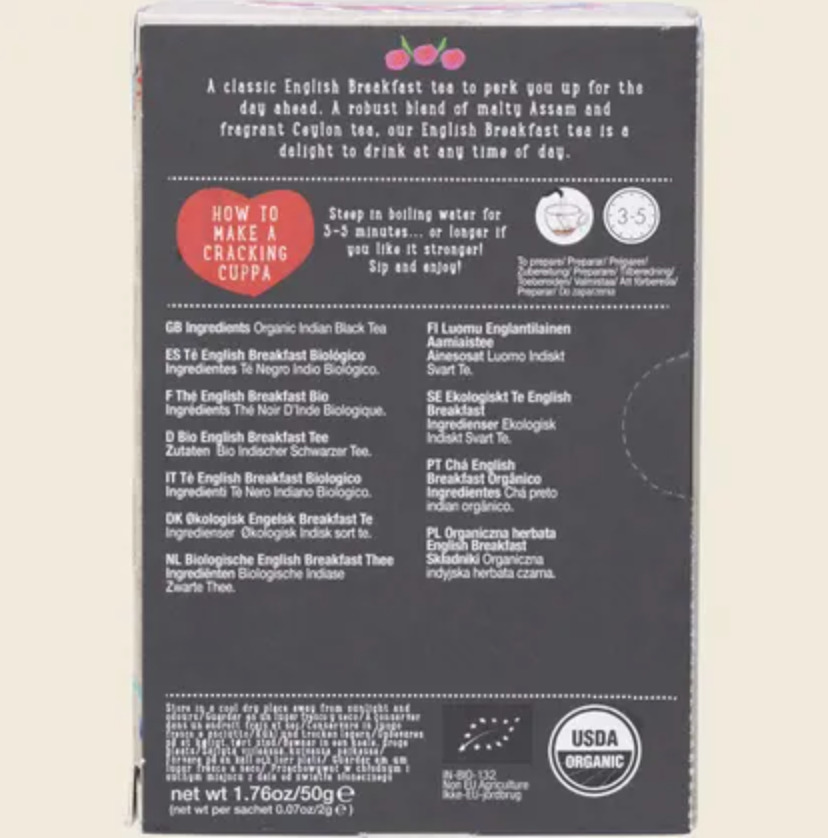 Ministry Of Tea Organic English Breakfast Tea 20 Teabags, A Classic Household Tea