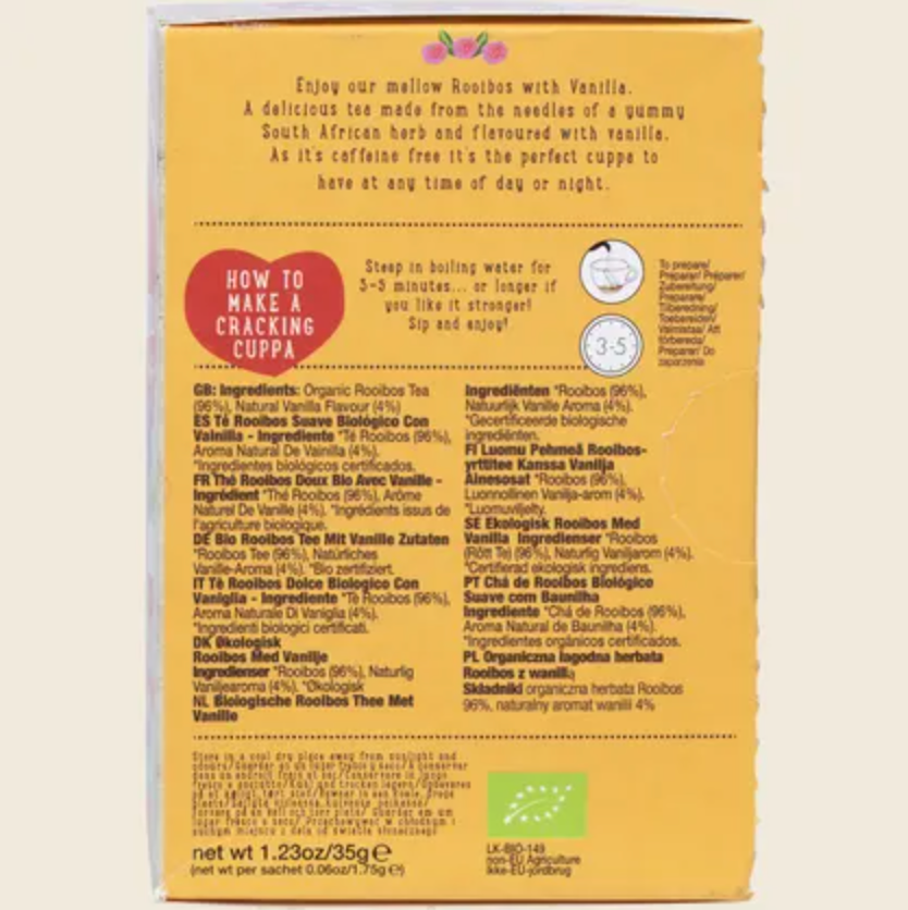 Ministry Of Tea Organic Mellow Vanilla Rooibos 20 Teabags, Naturally Caffeine Free