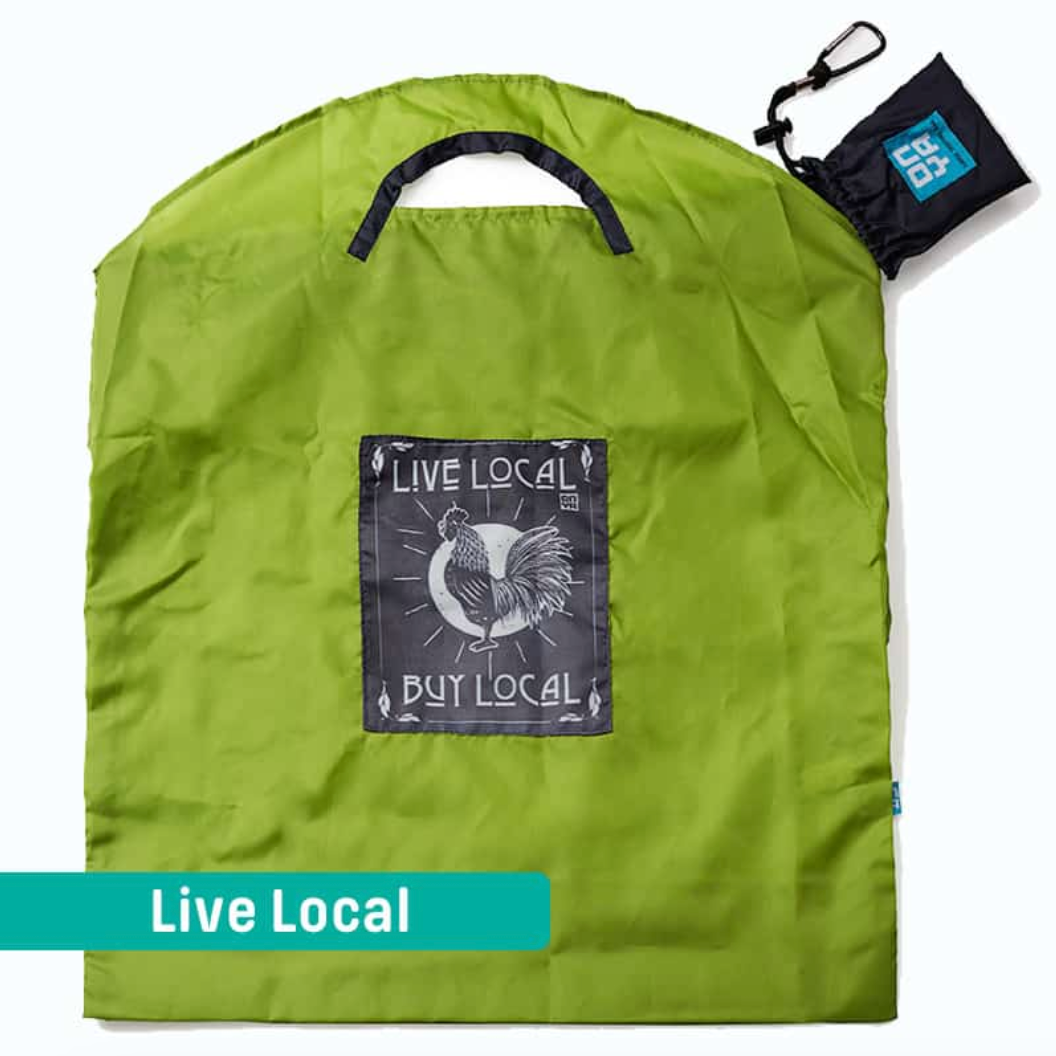 Onya Reusable Shopping Bag Green Live Local, Small Or Large Size