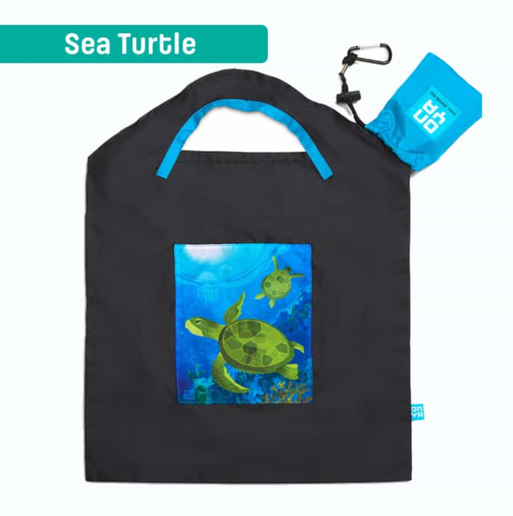 Onya Reusable Shopping Bag Black Sea Turtle, Small Or Large Size