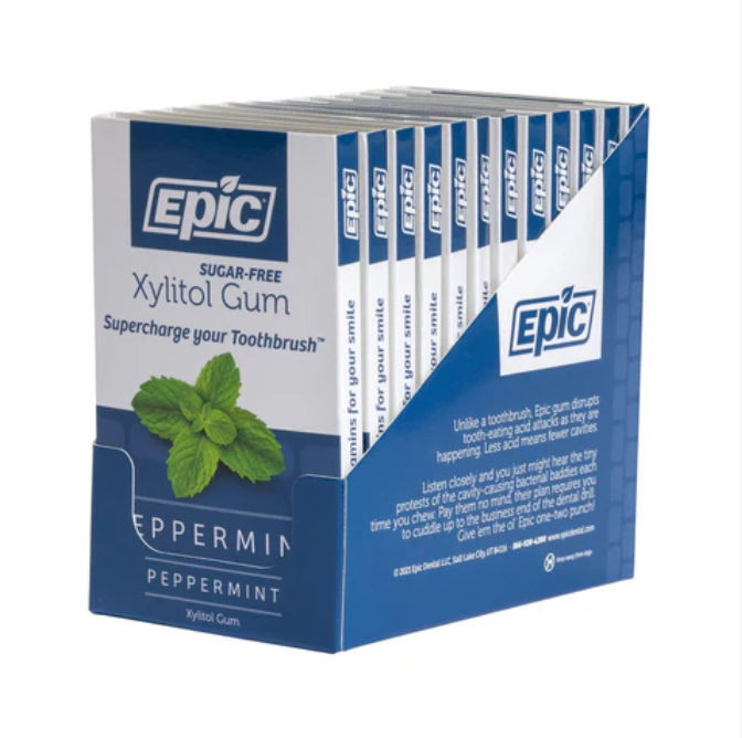 Epic Sugar-Free Xylitol Chewing Gum Single Pack 12x Pieces Or A Box of 12, Peppermint Flavour
