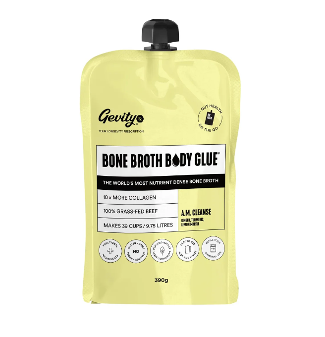 Gevity ON THE GO Bone Broth Body Glue 200g OR 390g, A.M Cleanse {Ginger, Turmeric & Lemon Myrtle Flavour}