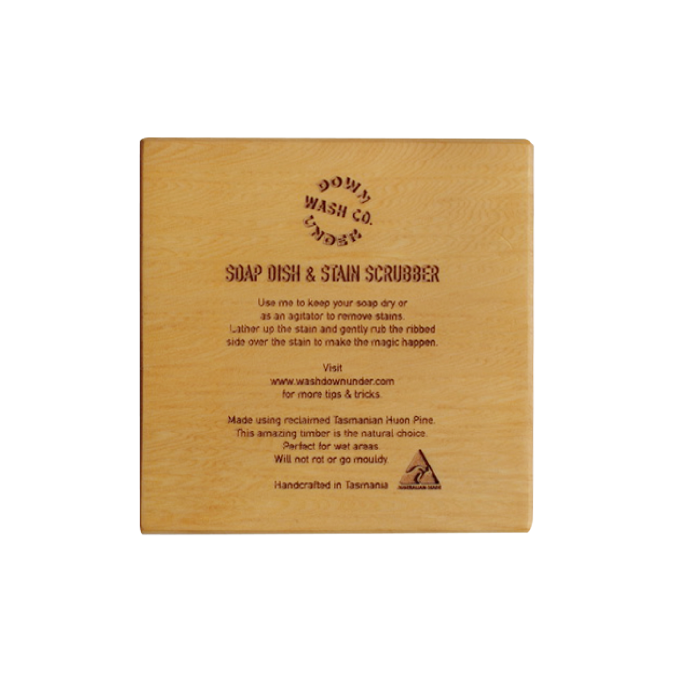 Downunder Wash Co Huon Pine Soap Dish & Stain Scrubber