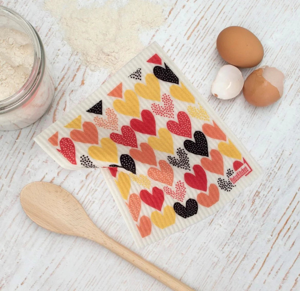 Retro Kitchen 100% Biodegradable Dishcloth, Hearts