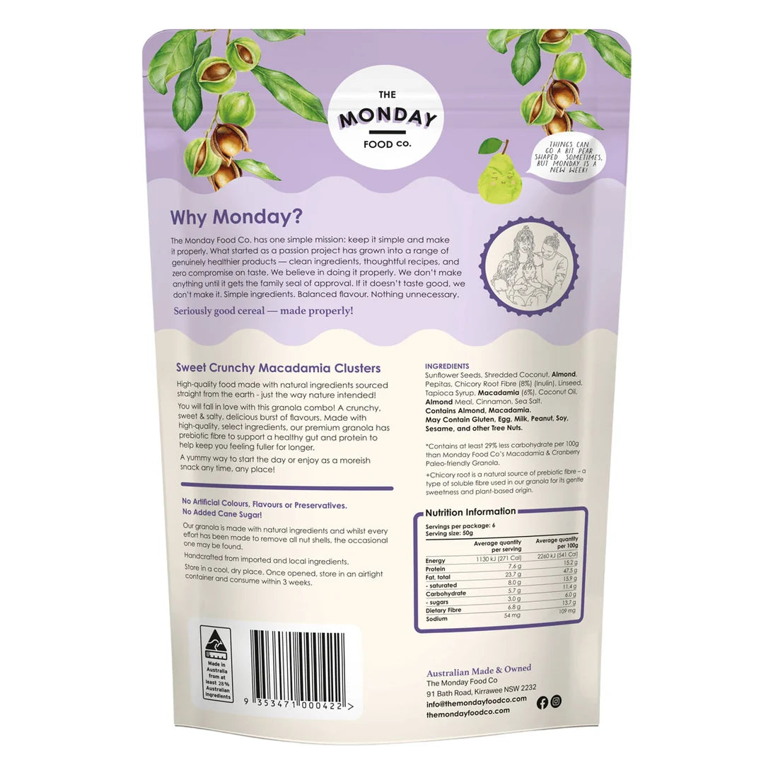 The Monday Food Co. Low Carb Gourmet Granola 300g Or 800g, Sweet Crunchy Macadamia Clusters Flavour