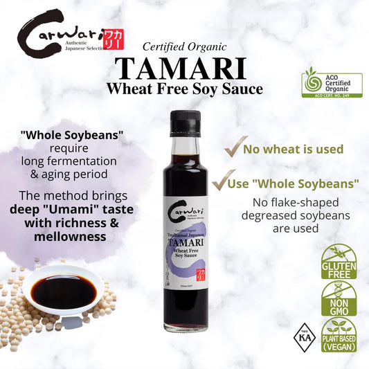 Carwari Traditional & Authentic Japanese Tamari (Wheat Free Soy Sauce) 250ml, Certified Organic