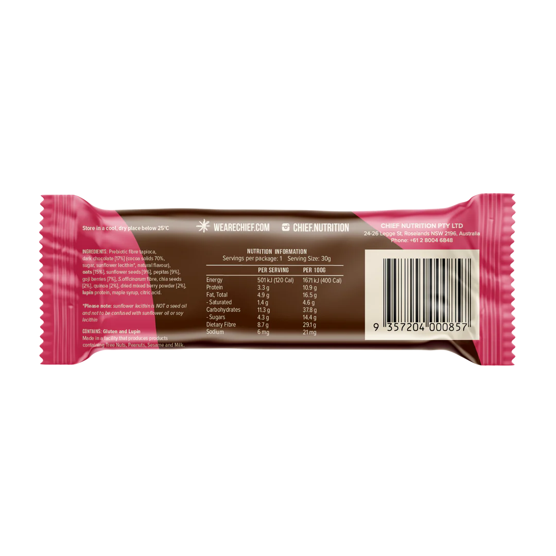 Chief. Thankful Bar 30g Or A Box Of 12, Choc Berry Flavour