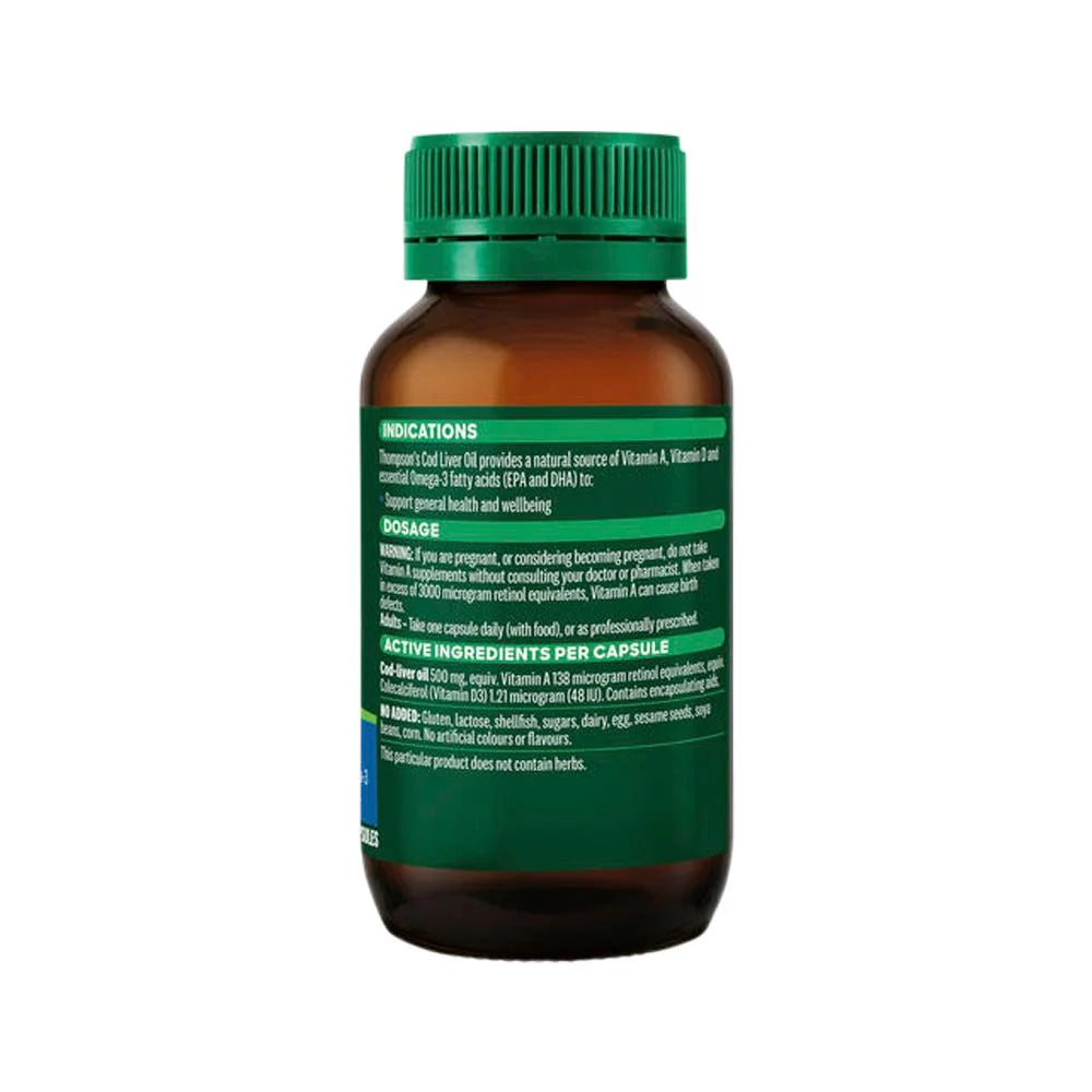 Thompson's Cod Liver Oil 100 Capsules, Provides A Natural Source Of Vitamin A & D
