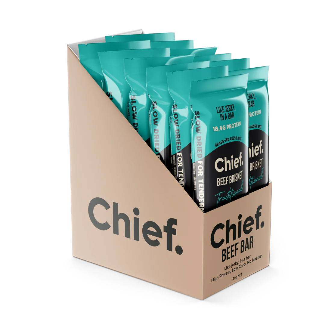 Chief. Grass-Fed Beef Brisket Bar Single Bar 40g Or A Box Of 12 Bars, Like Jerky In A Bar