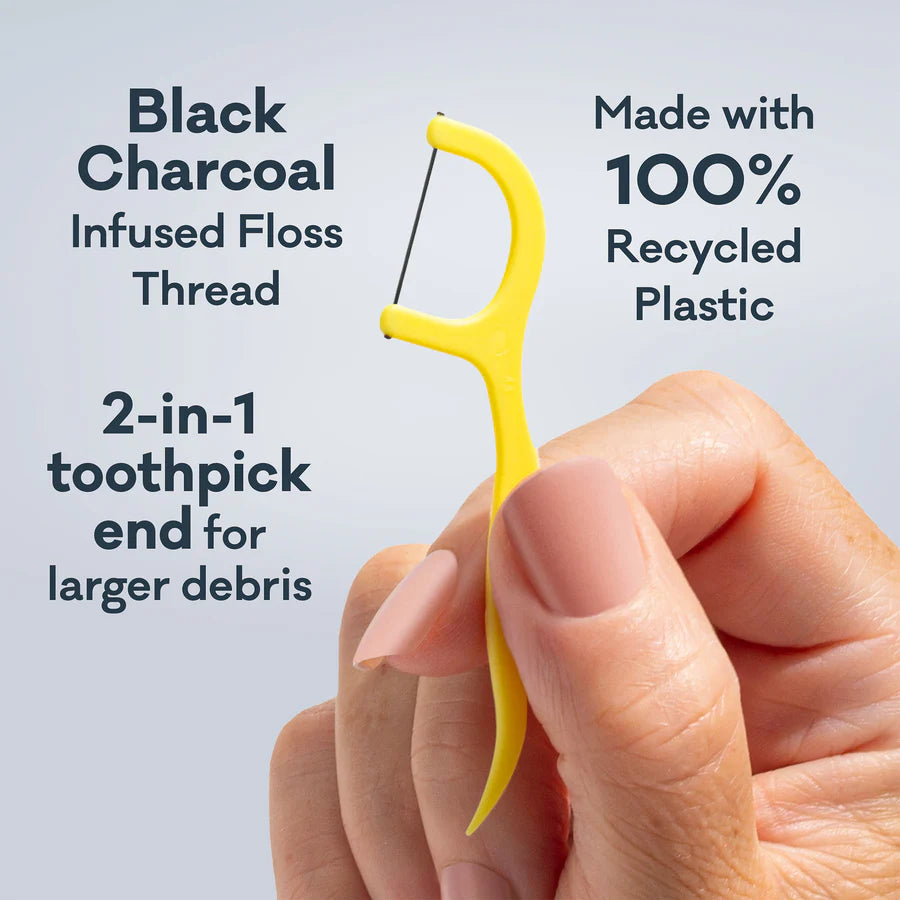 Grin Ultra Clean Charcoal Infused Floss Sticks 40Picks, Individually Wrapped With A Natural Mint Flavour