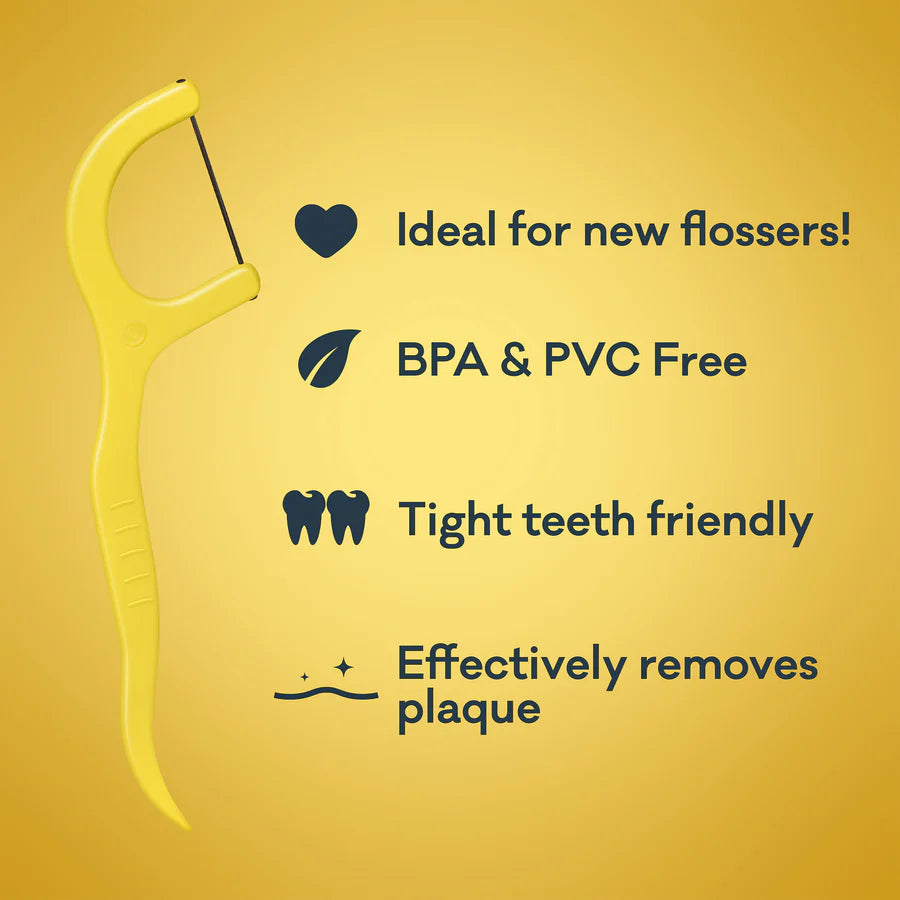 Grin Ultra Clean Charcoal Infused Floss Sticks 40Picks, Individually Wrapped With A Natural Mint Flavour