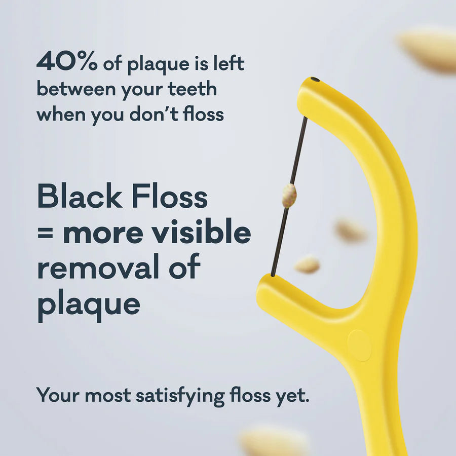 Grin Ultra Clean Charcoal Infused Floss Sticks 40Picks, Individually Wrapped With A Natural Mint Flavour