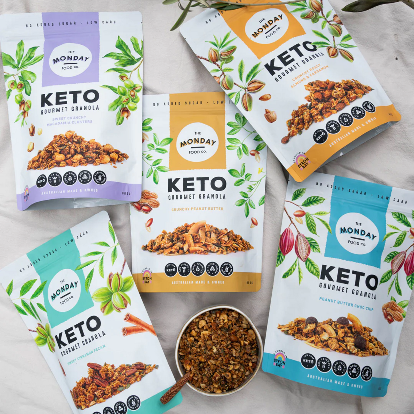 The Monday Food Co. Keto Gourmet Granola 300g Or 800g, Sweet Crunchy Macadamia Clusters Flavour