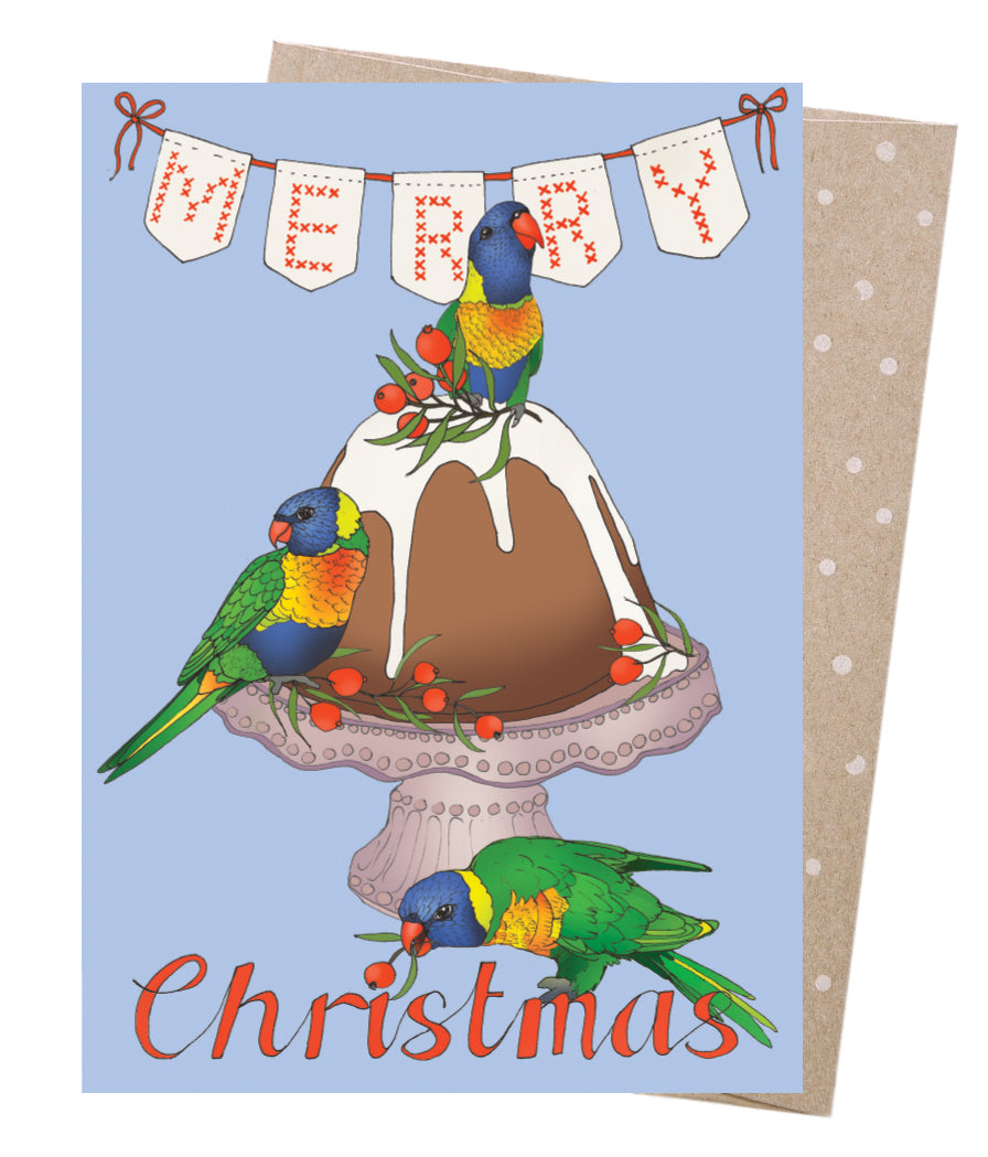 Earth Greetings Merry Lorikeets Card, Victoria McGrane Collection (Includes One Card & One Kraft Envelope)
