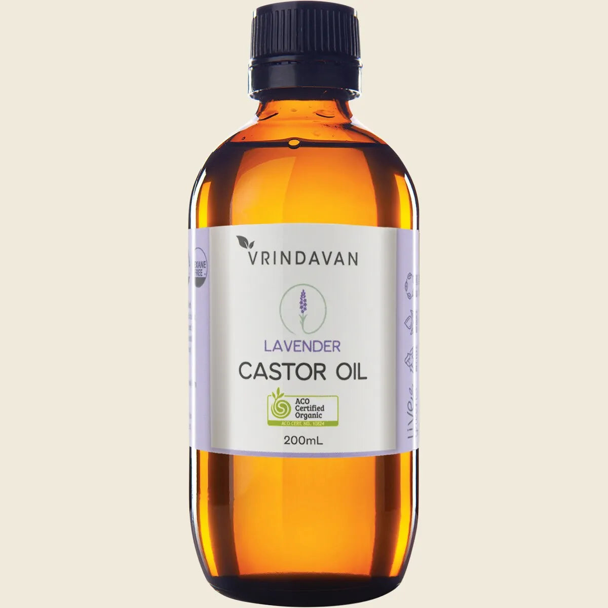 Vrindavan Certified Organic Castor Oil With Lavender 200mL, Calming Aroma
